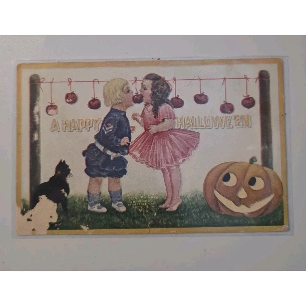 Vintage 1900's Ellen Clapsaddle Halloween Postcard Children Bobbing For Apples